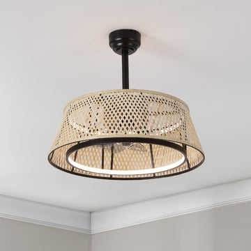 Cressida 23.75" Traditional Bohemian 6-Speed Metal/Bamboo Mobile-App/Remote-Controlled Height-Adjustable Dimmable Caged Integrated LED Ceiling Fan - JONATHAN Y